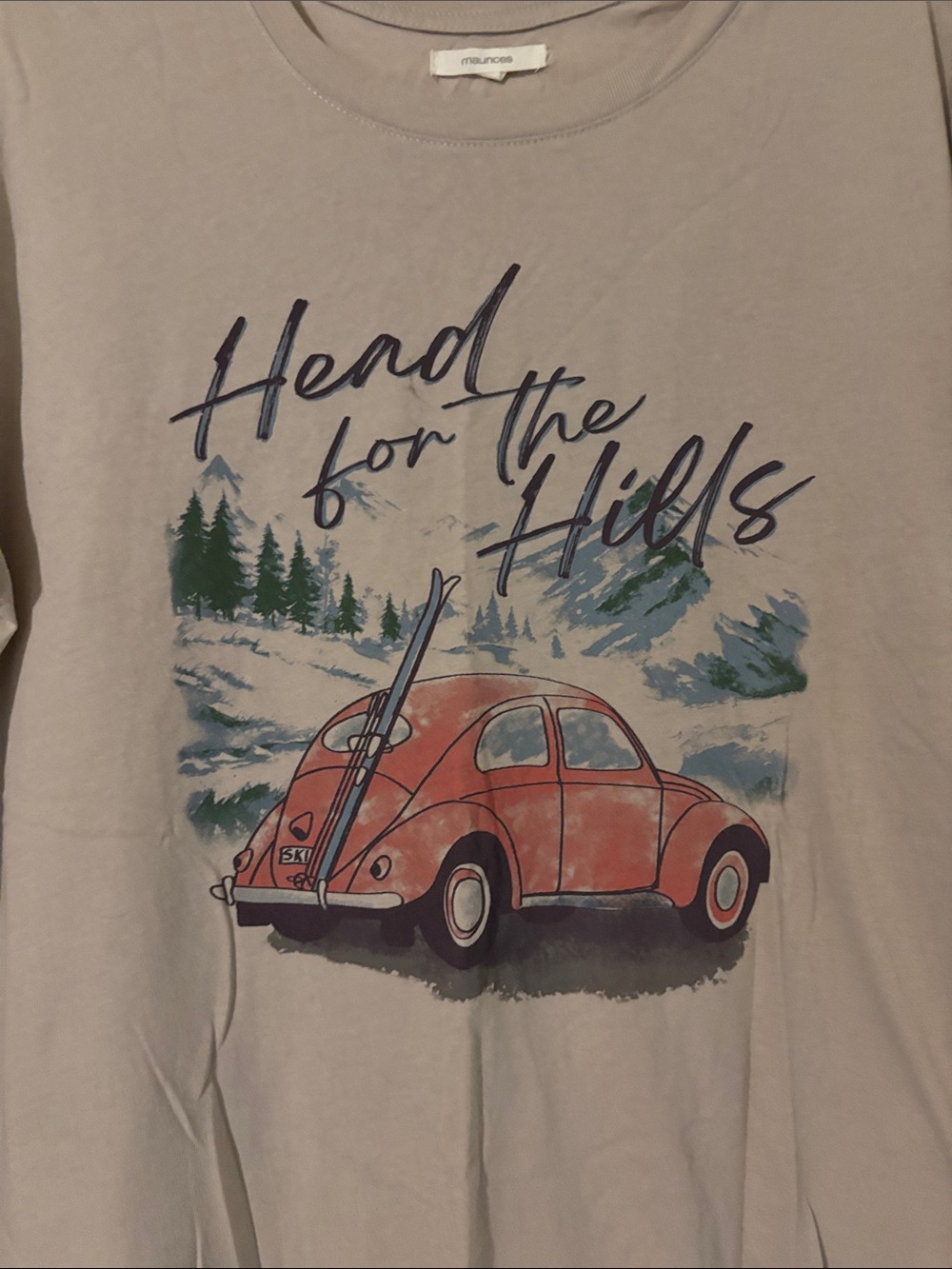 Maurices Beige Graphic Tee with Red Car and Green Trees